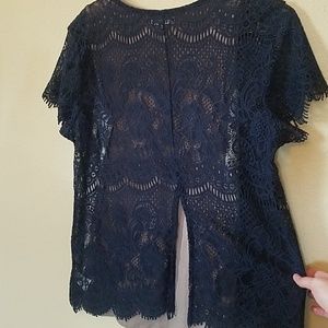 Navy lace top with peekaboo back